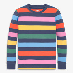 Kids organic long sleeve PJ top in rainbow stripe
