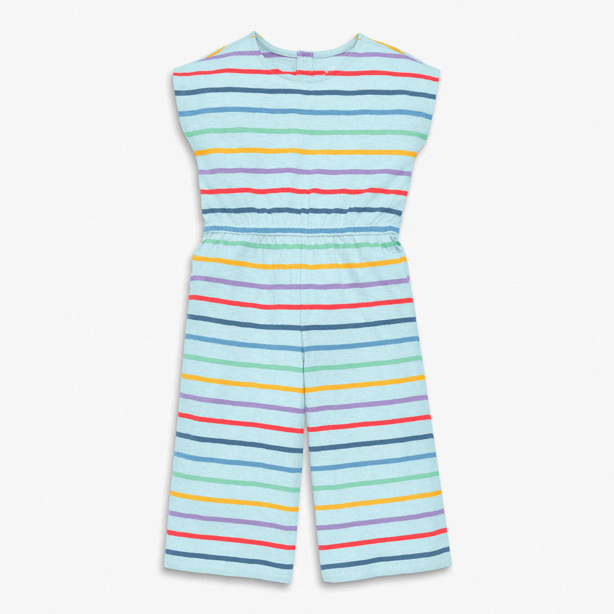 Kids backyard romper in rainbow stripe