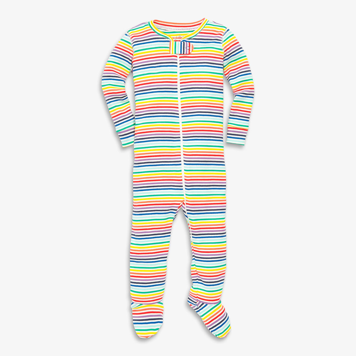 Clearance baby organic zip footie in mini rainbow stripe