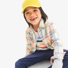 Kids long sleeve flannel button down in rainbow plaid