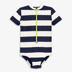 Clearance kids short sleeve one-piece rash guard in rugby stripe