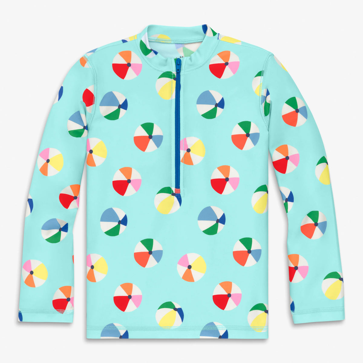 Kids long sleeve half-zip rash guard in beach balls