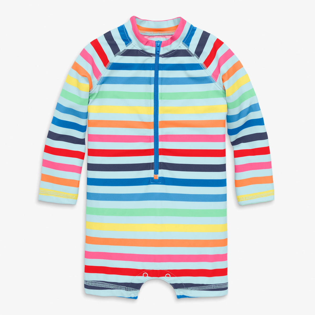 Baby one-piece rash guard in rainbow sky stripe