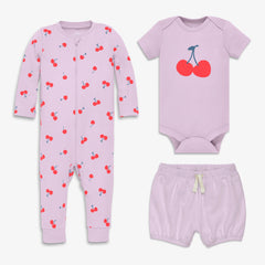 Baby organic cherry playsuit bundle
