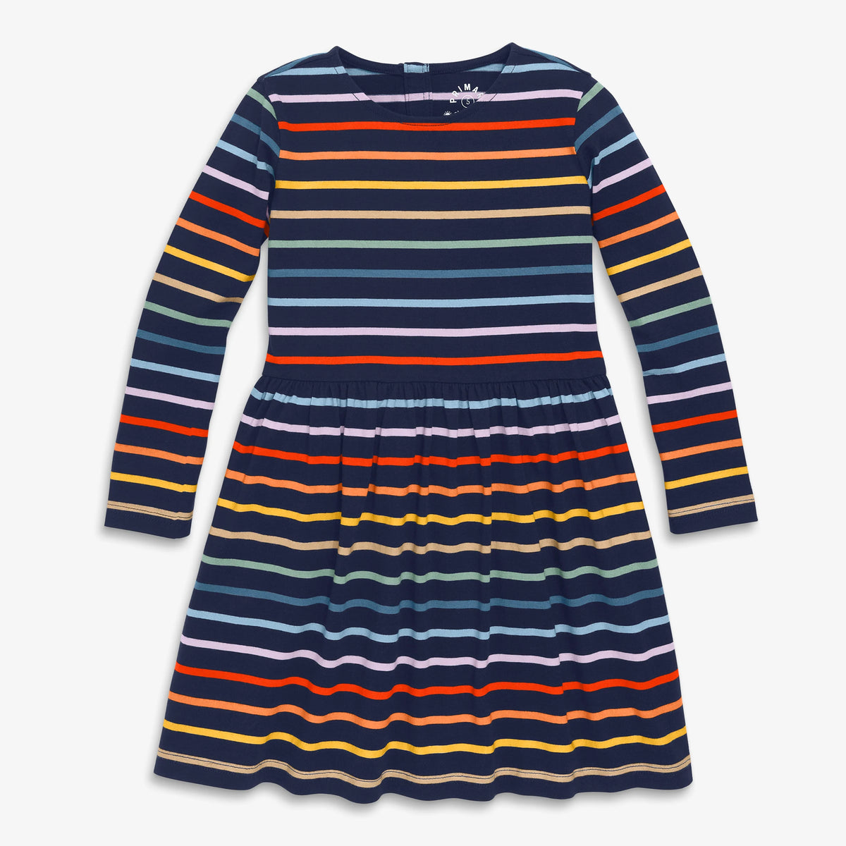 Kids long sleeve perfect pocket dress in rainbow stripe