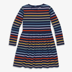Kids long sleeve perfect pocket dress in rainbow stripe