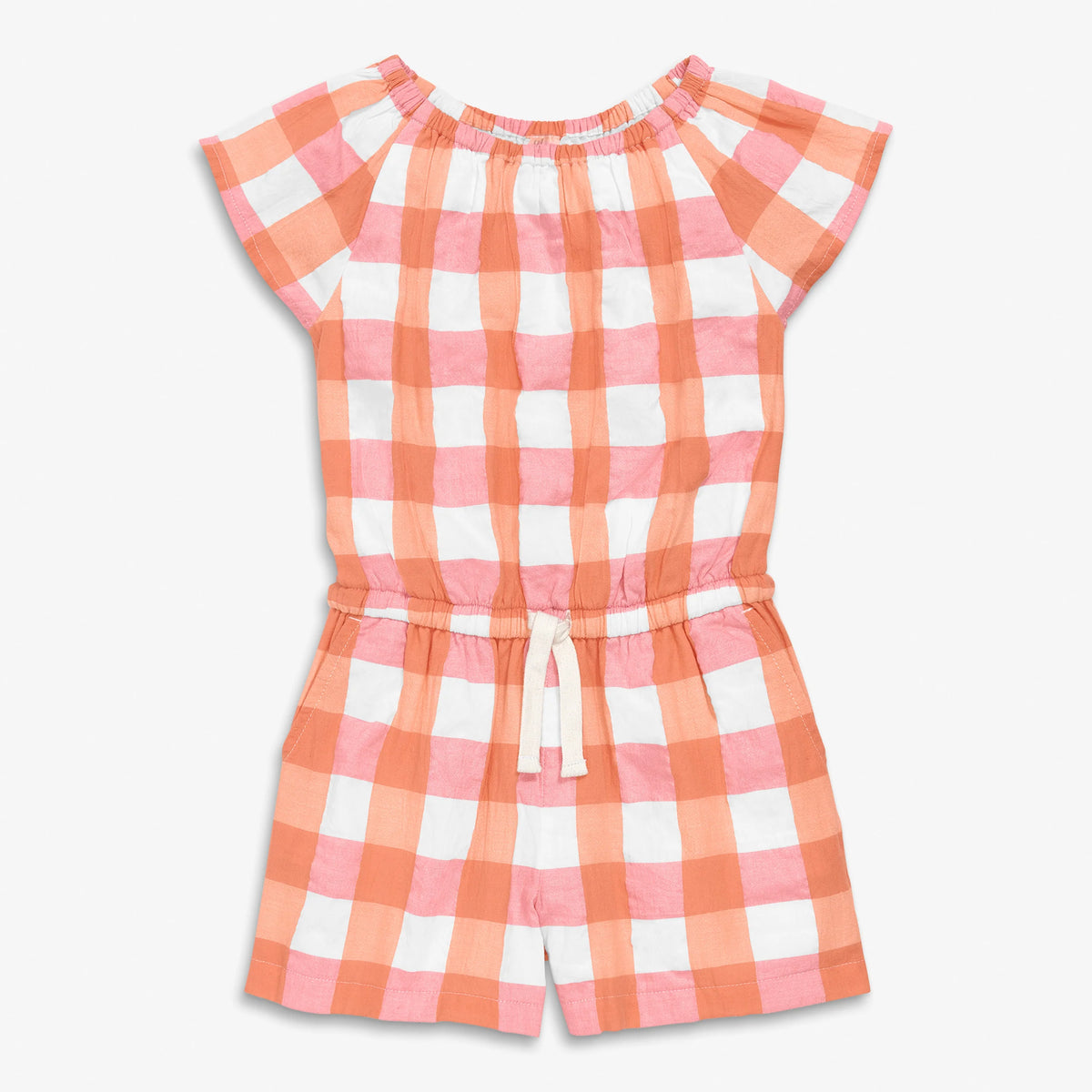 Clearance kids drawstring romper in gingham