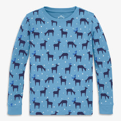 Clearance kids organic long sleeve PJ top in snowy reindeer