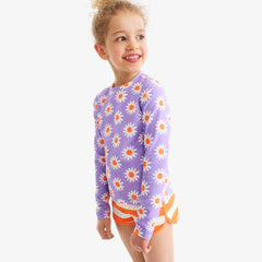 Kids long sleeve swim top in daisies