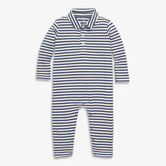 Baby long sleeve polo romper in mini stripe