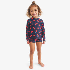 Kids long sleeve swim top & shortie set in cherries