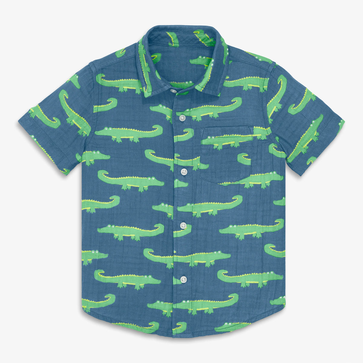 Kids cotton gauze button down in gator pals