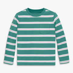 Kids long sleeve pocket tee in varsity stripe