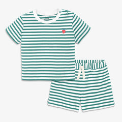 Baby stripe embroidered set