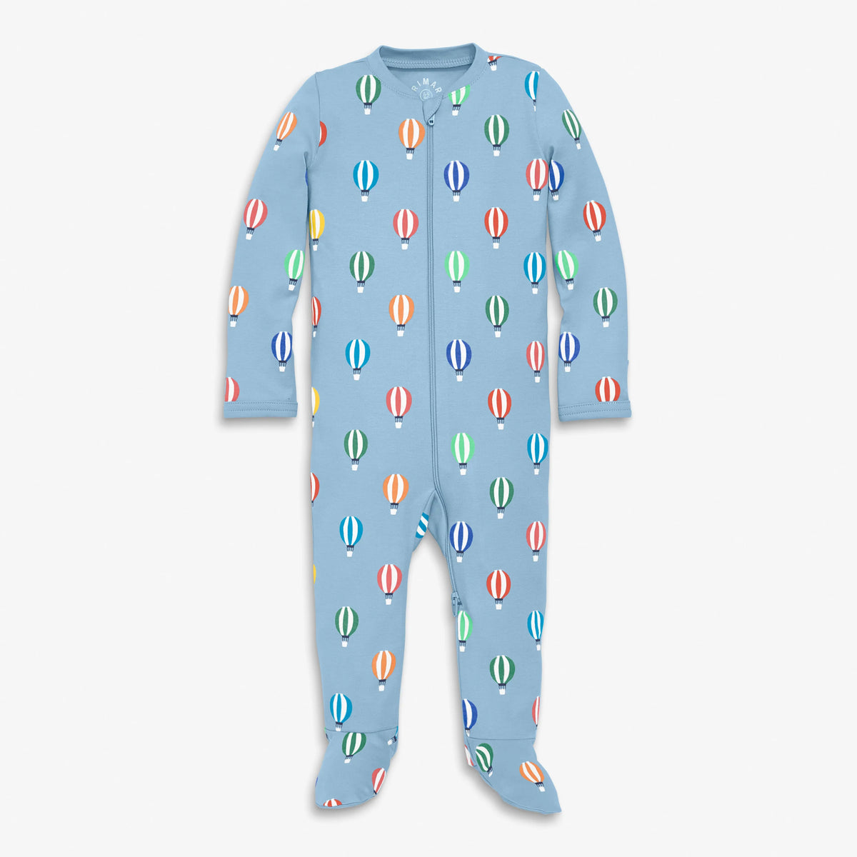 Baby organic zip footie in hot air balloons