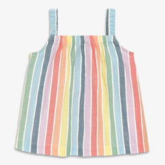 Kids cotton gauze tank in rainbow stripe