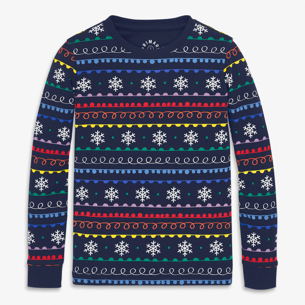 Clearance kids organic long sleeve PJ top in rainbow fair isle