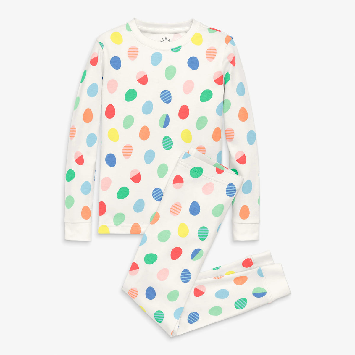 Clearance Kids organic long PJ set in rainbow egg hunt