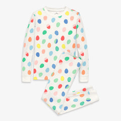 Clearance Kids organic long PJ set in rainbow egg hunt
