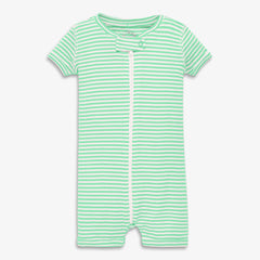Clearance baby organic short sleeve zip romper in mini stripe
