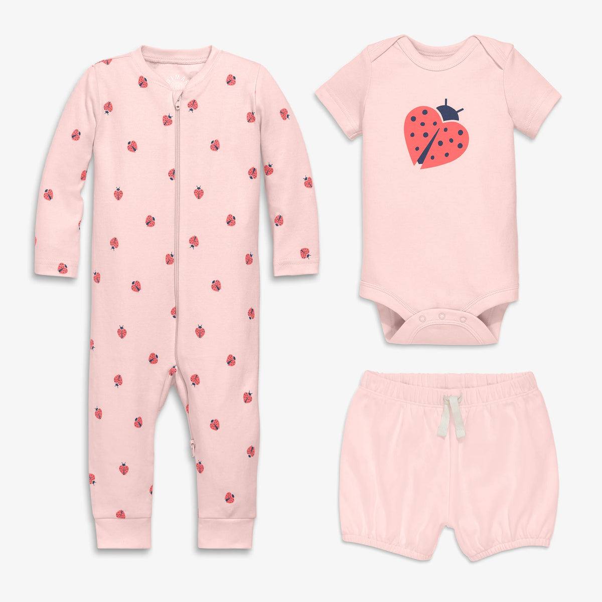 Baby organic ladybug playsuit bundle