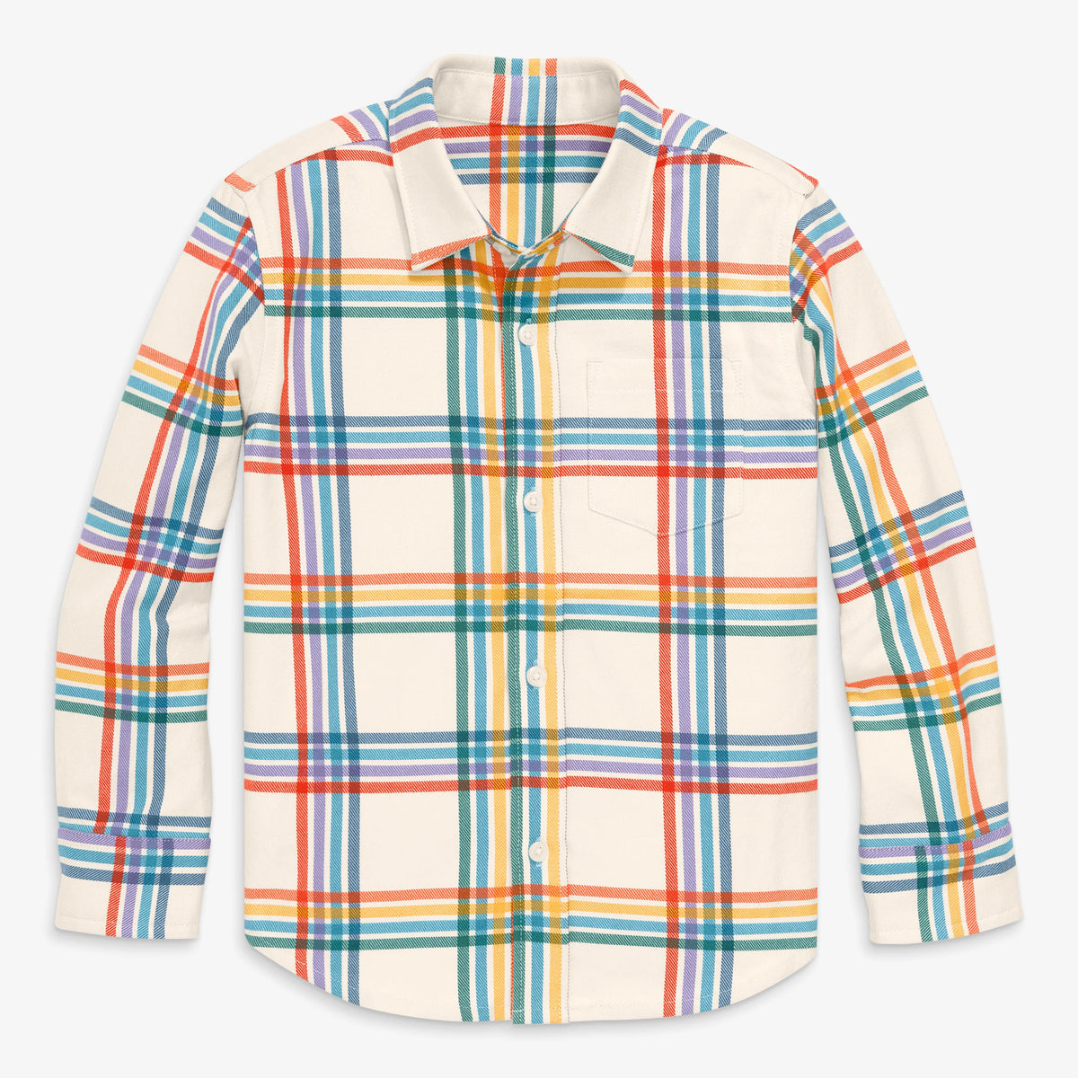 Kids long sleeve flannel button down in rainbow plaid