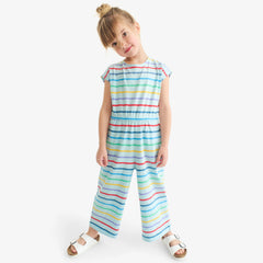 Kids backyard romper in rainbow stripe