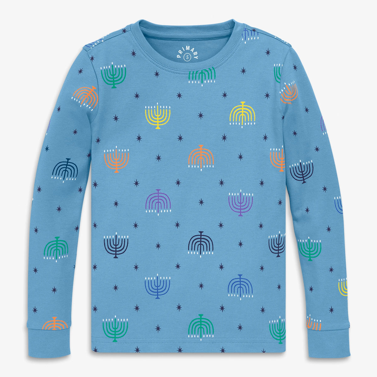 Clearance kids organic PJ top in rainbow menorahs