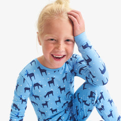 Clearance kids organic PJ pant in snowy reindeer