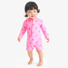 Baby one-piece rash guard in flamingos