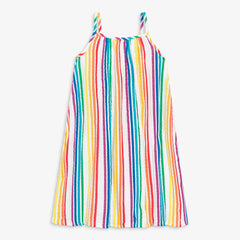 Clearance kids cotton gauze tank dress in mini rainbow stripe