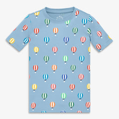 Kids organic short sleeve PJ top in hot air balloons
