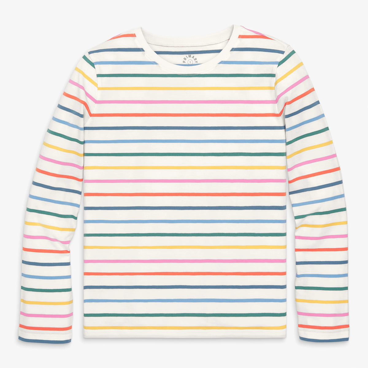 Women's fit long sleeve everyday tee in rainbow stripe