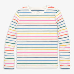Women's fit long sleeve everyday tee in rainbow stripe