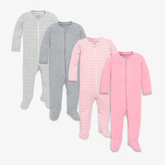 Organic cotton 2-way zip footie 4-pack