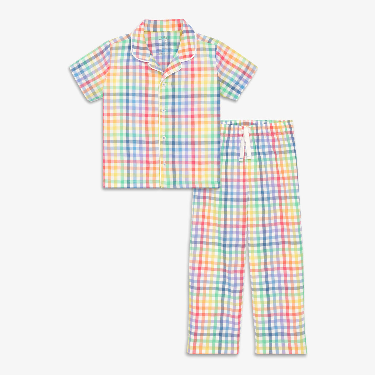 Kids PJ top and pant set in rainbow plaid