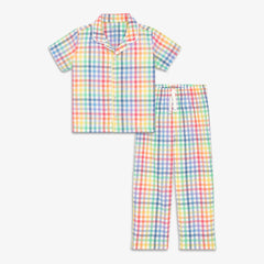 Kids PJ top and pant set in rainbow plaid