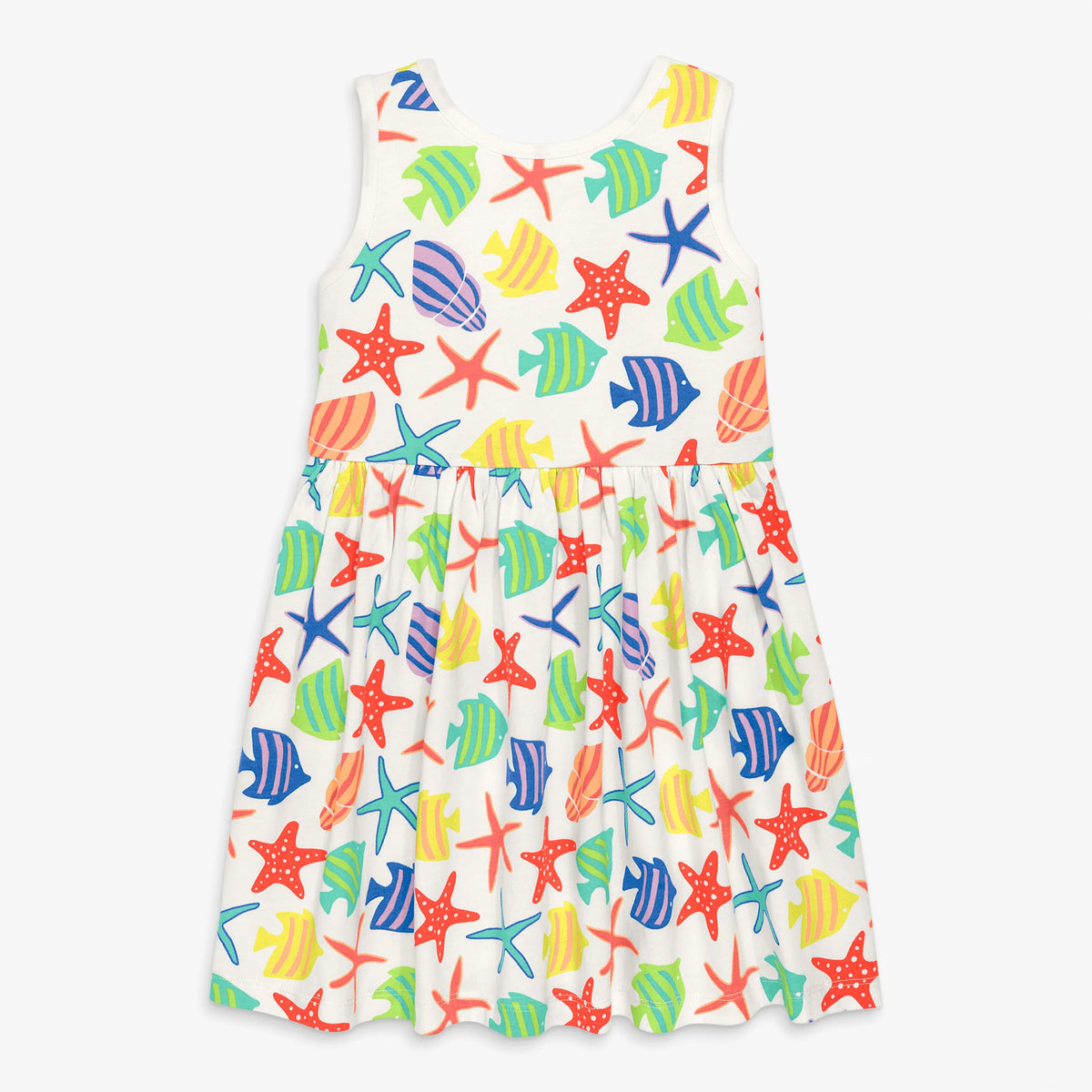Kids cross-back tank dress in under the sea
