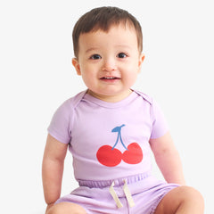 Organic short sleeve cherry babysuit