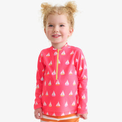 Kids long sleeve half-zip rash guard in sailboats
