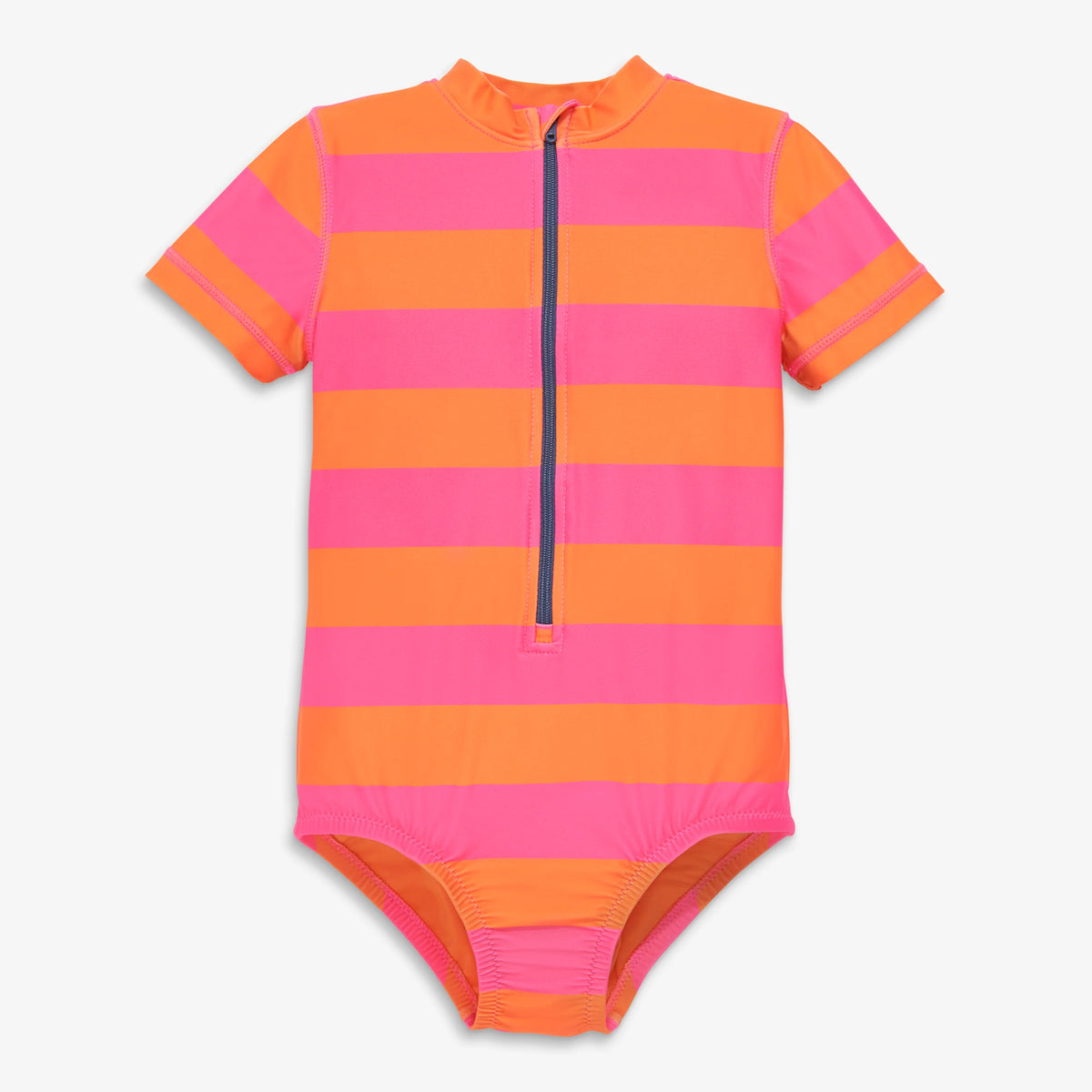 Clearance kids short sleeve one-piece rash guard in rugby stripe