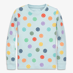Kids organic long sleeve PJ top in happy faces