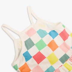 Kids boardwalk dress in rainbow checkerboard